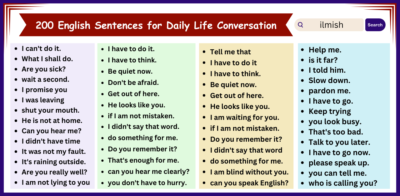 200 English Sentences for daily life Conversation