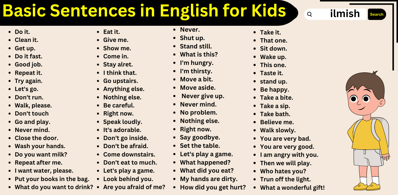 100 Basic Sentences for kids in English for daily life Speaking