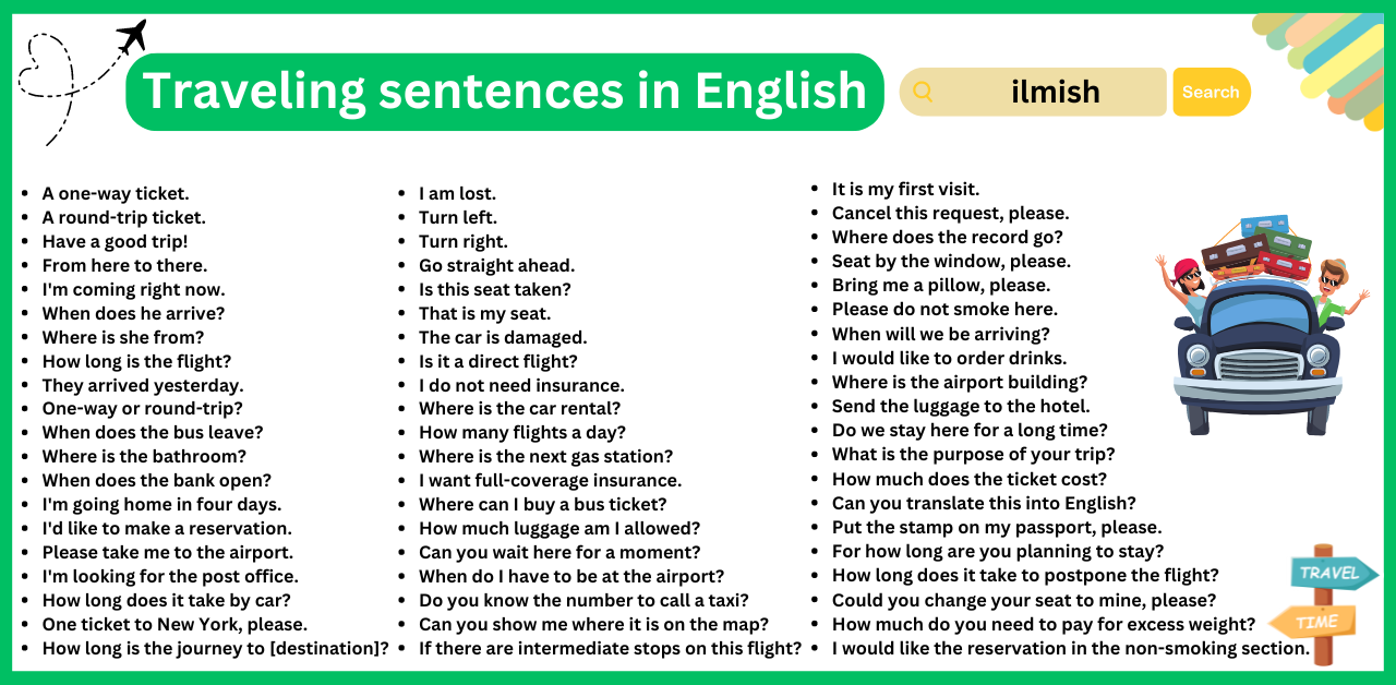 100 Traveling Sentences in English for daily used