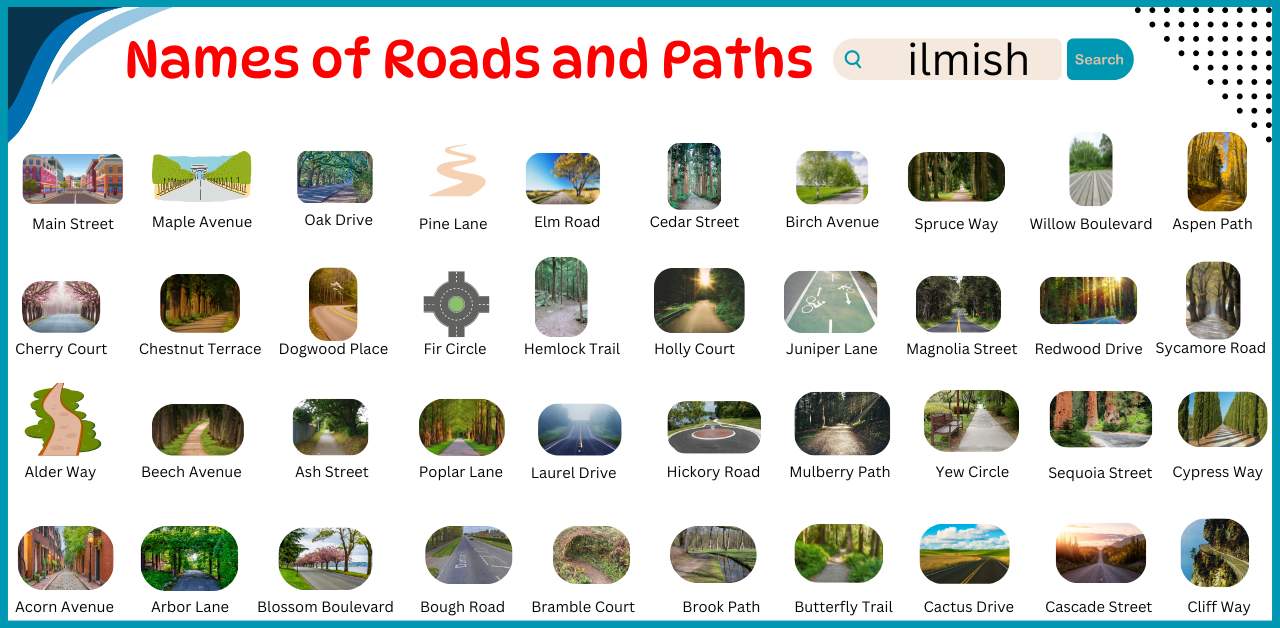 Names of Roads and Paths in English with Pictures
