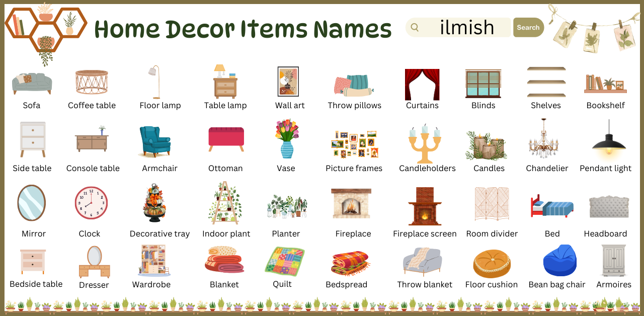 Home Decor Items Names in English and their Pictures