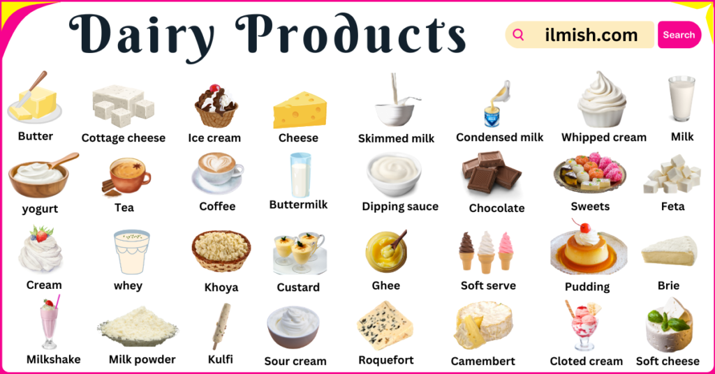 Dairy Milk Products Names in English with Pictures - ilmish