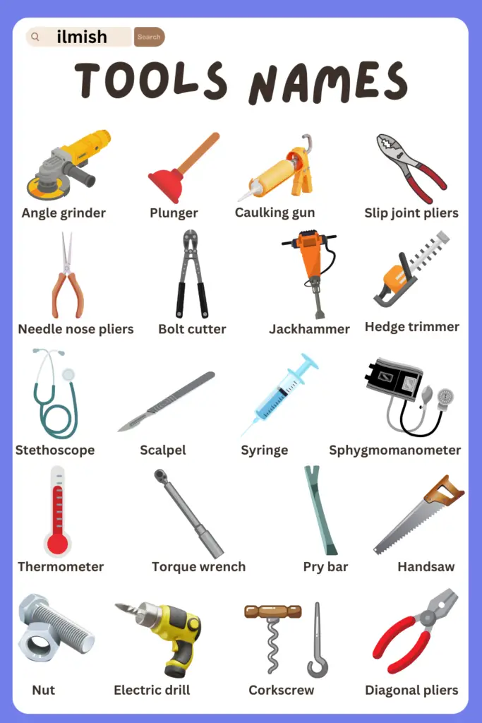 60 Different Types of Tools Names in English with Pictures - ilmish