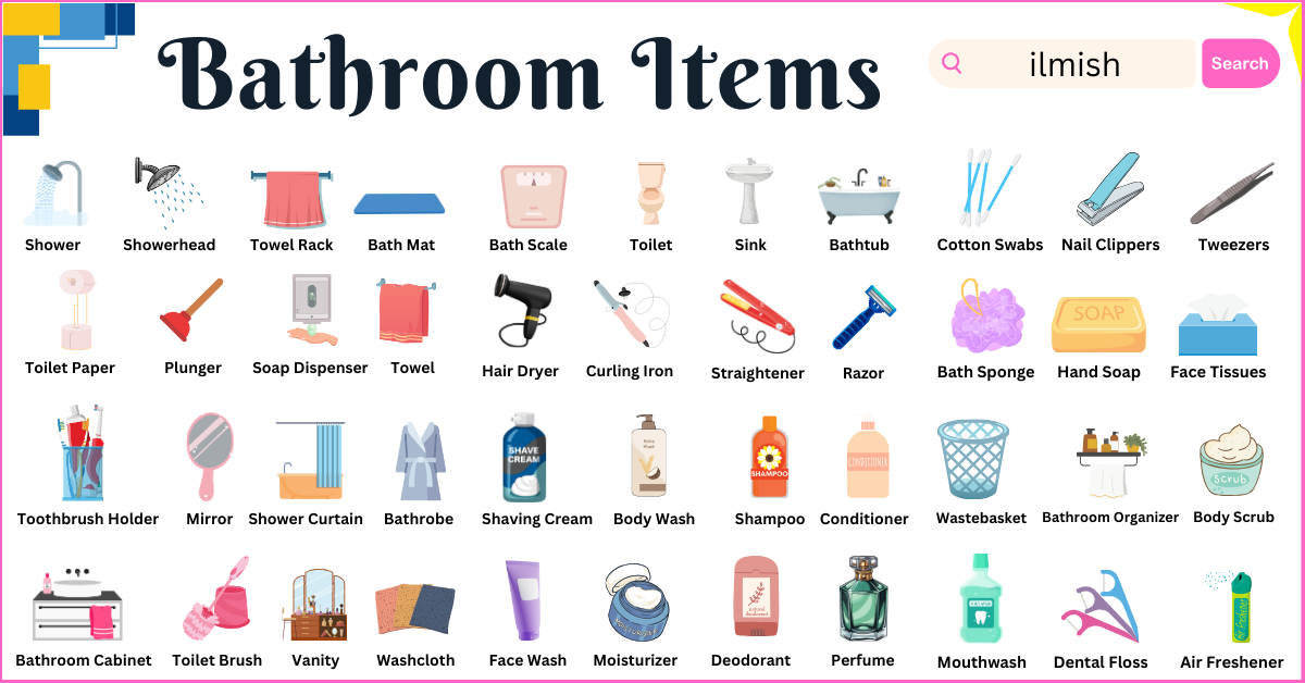 Bathroom Items names with Pictures in English