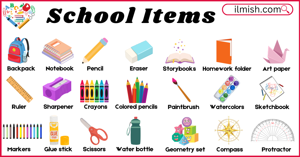 School Items Names In English And Pictures For Kids Ilmish