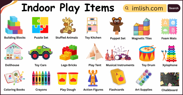 Indoor Play Items Names in English and their Pictures