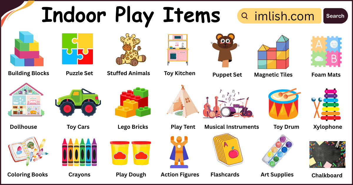 Indoor Play Items Names in English and their Pictures