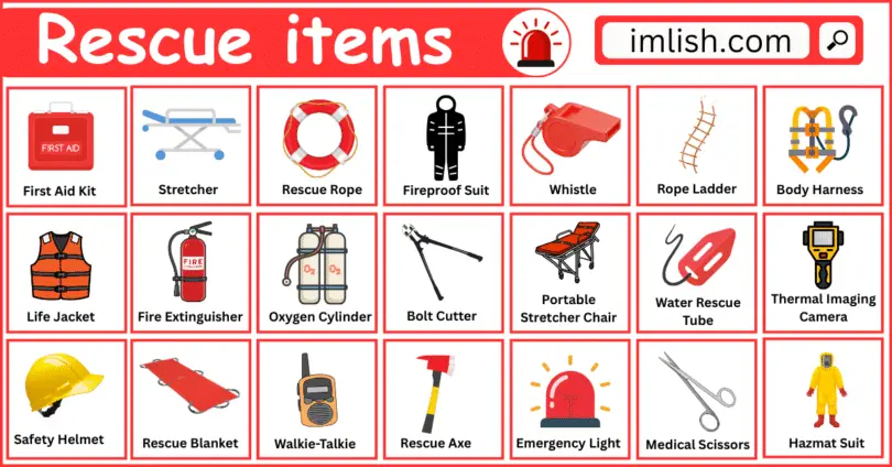 Names of Rescue items in English with Their Pictures