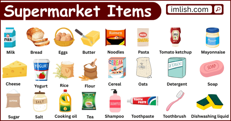 Supermarket Items Names in English with Their Pictures