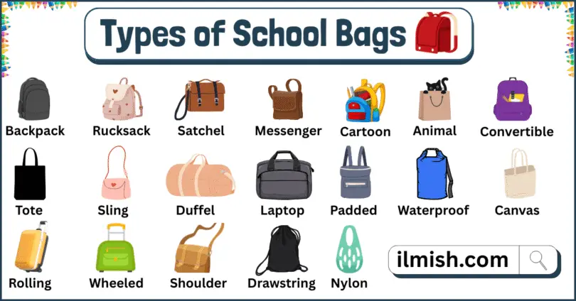 40 Types of School Bags names with their Pictures