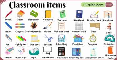 Classroom items names for kids with Pictures