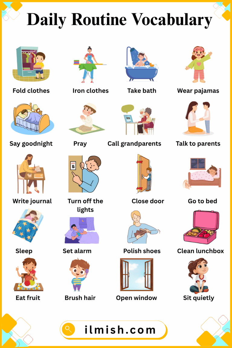 Good Routine Words Daily Routine Vocabulary in English with their Pictures - ilmish