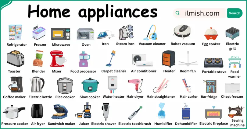 Home appliances Names in English with Pictures