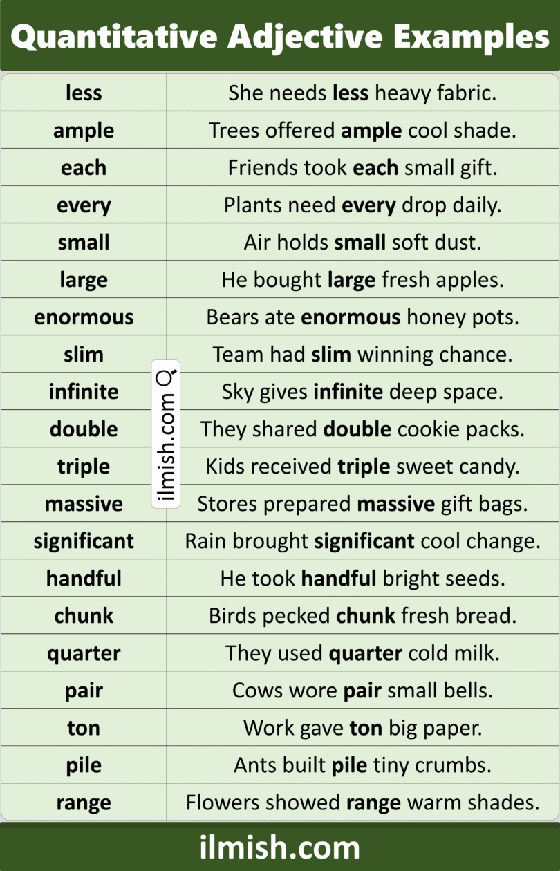 Quantitative English Examples Example Sentences of Quantitative Adjectives in English - ilmish