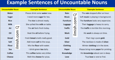 Example Sentences of Uncountable Nouns in English with Pictures
