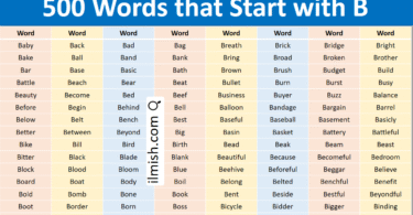 500 Words that start with B in English with Pictures