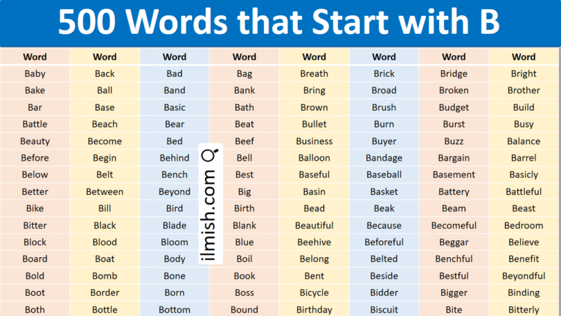500 Words that start with B in English with Pictures