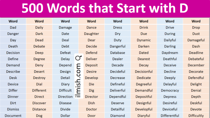 500 Words that start with D in English with Pictures