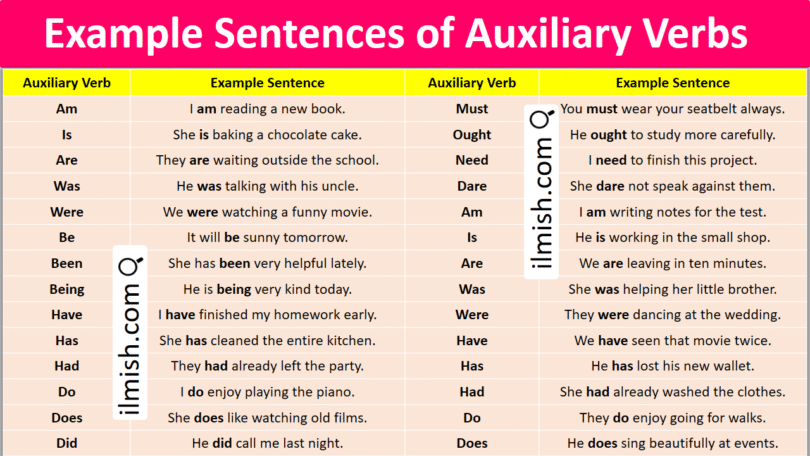 Example Sentences of Auxiliary Verbs in English and Pictures