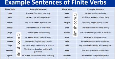 Example Sentences of Finite Verbs in English and Pictures
