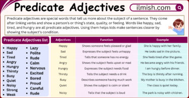 Predicate adjectives in English with definition and Examples