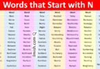 Words that Start with N in English with Pictures