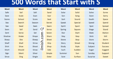 Words that Start with S in English with Pictures