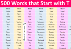 Words that Start with T in English with Pictures