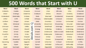 Words that Start with U in English with Pictures