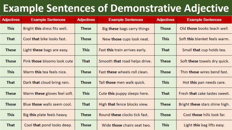 100 Example Sentences of Demonstrative Adjectives in English