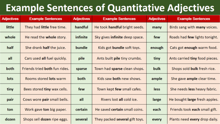100 Example Sentences of Quantitative Adjectives in English