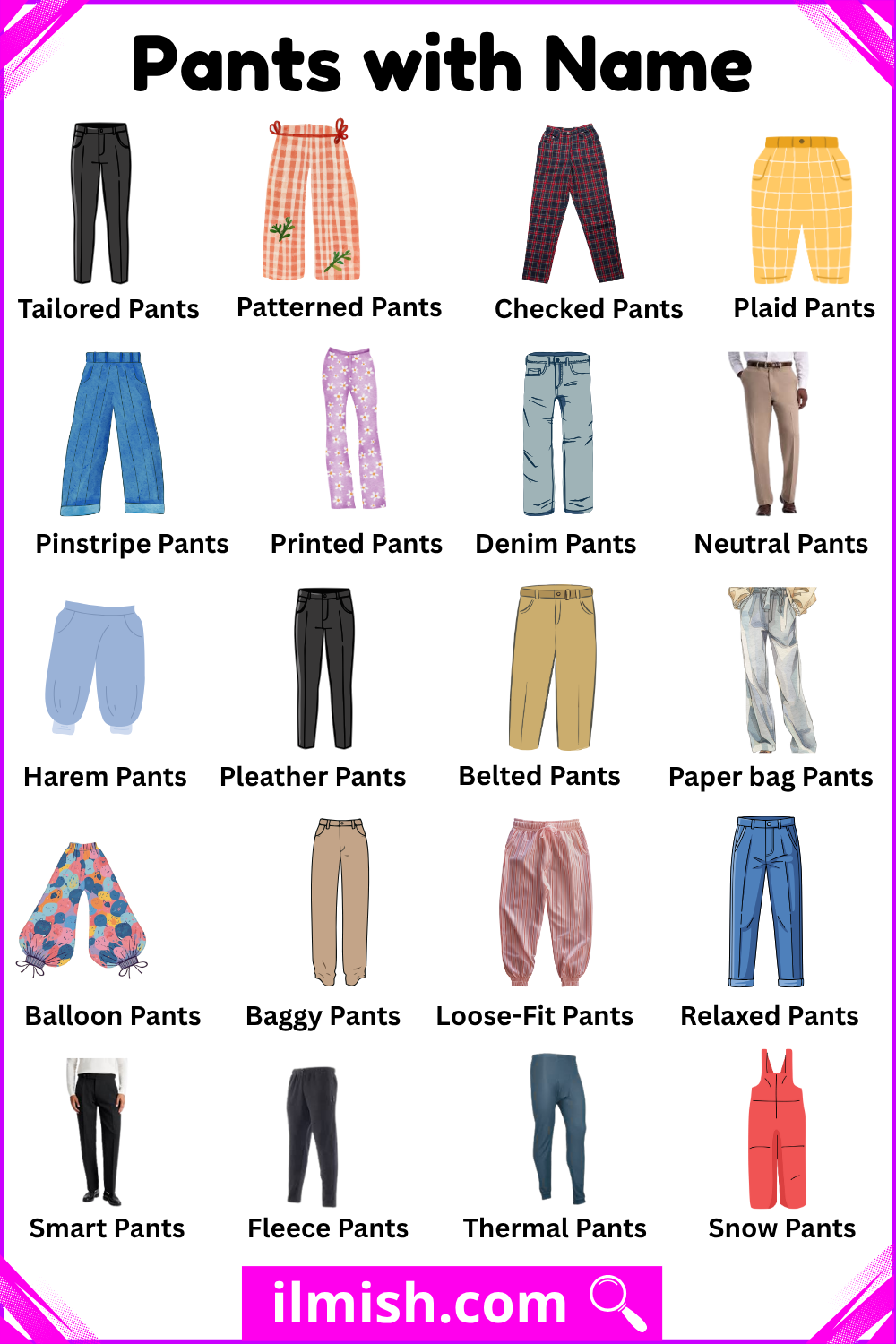 Pants names in English with images