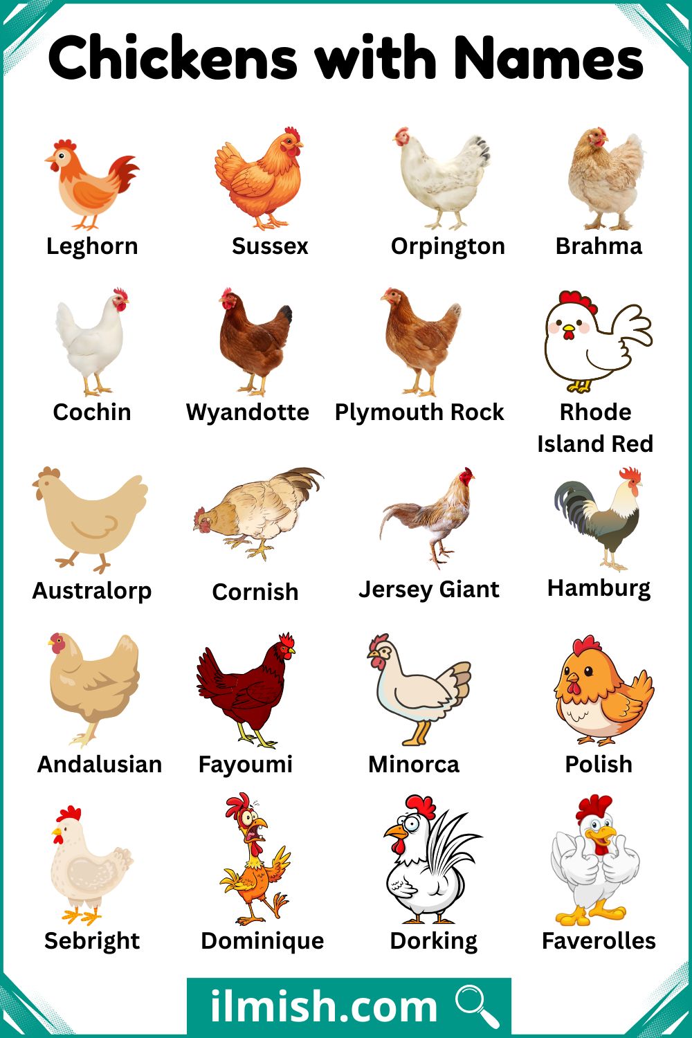 Different Types of Chickens with Names and Pictures