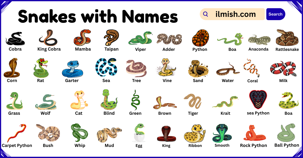 List of Snakes with Names and Types in English with Pictures - ilmish