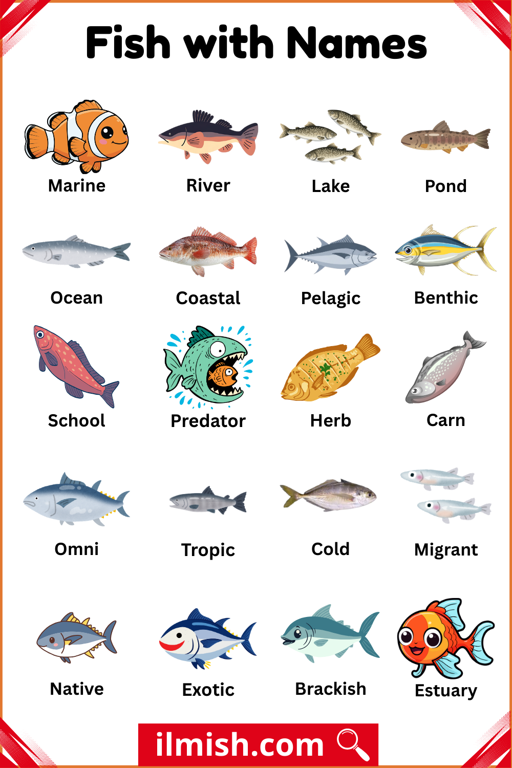 Simple English Names and Types for Fish with Pictures