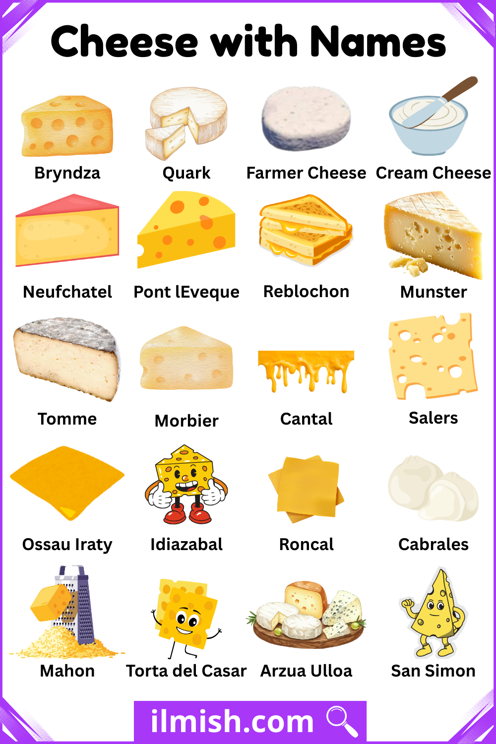 Soft and Hard Cheese with Names and Types with Pictures