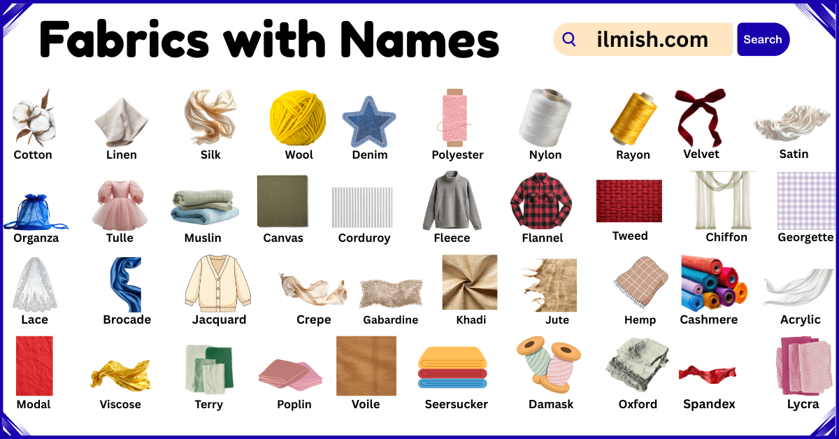 List of Fabrics with Names and Types in English with Pictures - ilmish