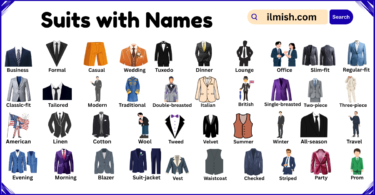 List of suits with Names and Types in English with Pictures
