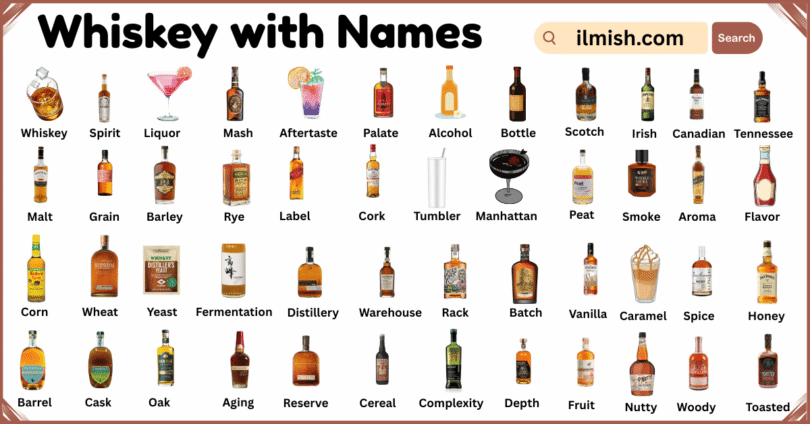 List of Whiskey with Names and Types in English with Pictures