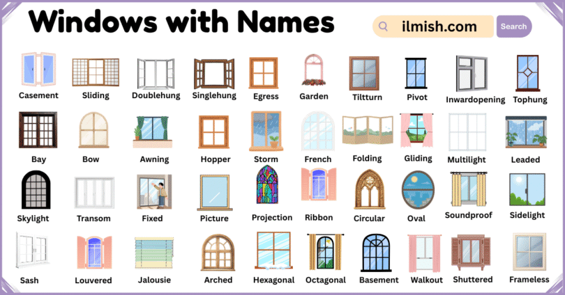 List of Windows with Names and Types in English with Pictures