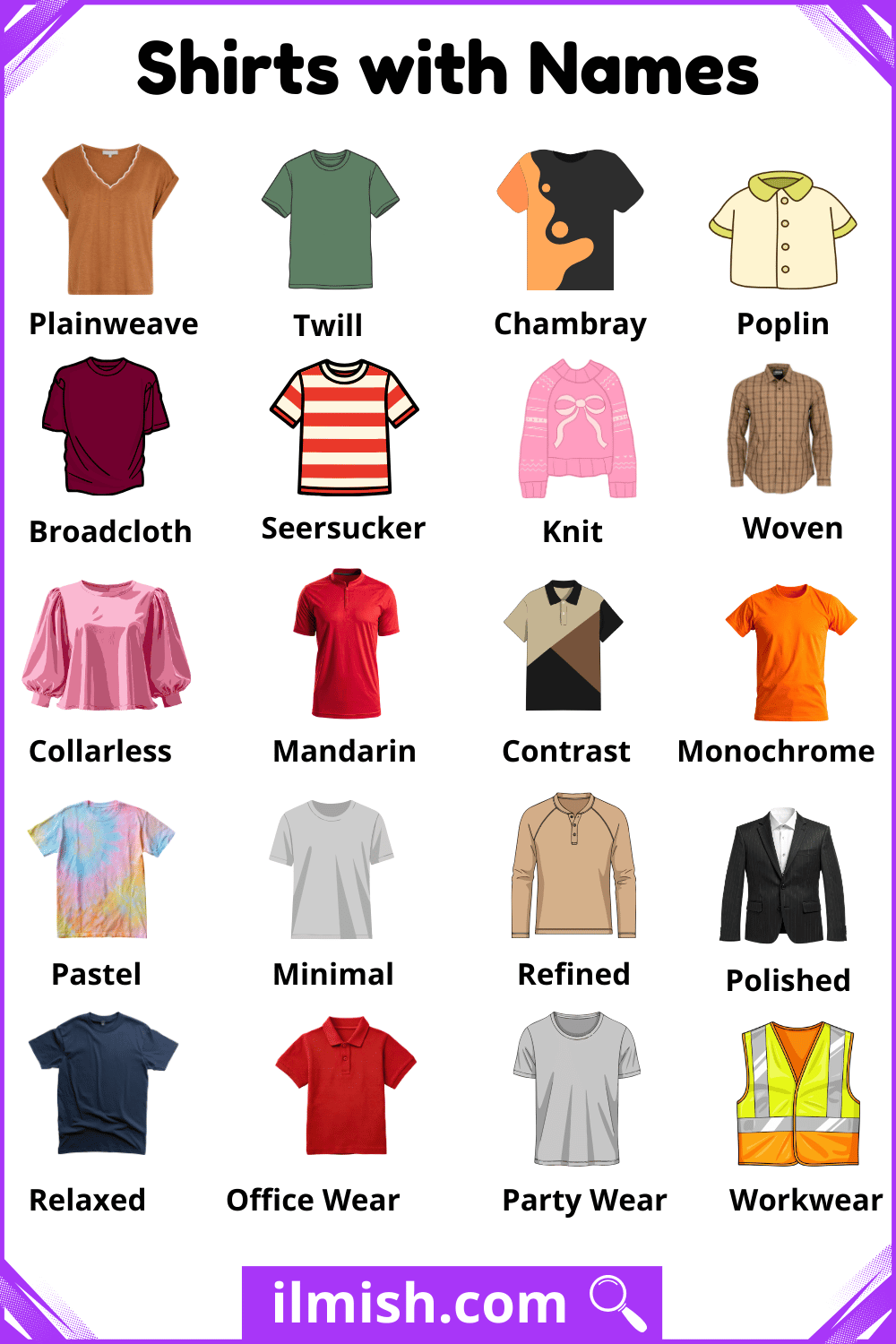 Shirts with Names and Types and Pictures